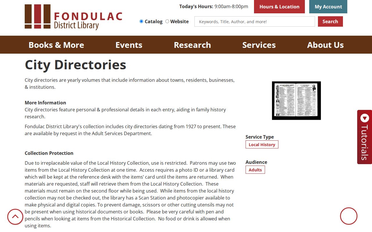 Fondulac District Library East Peoria city directory collection page