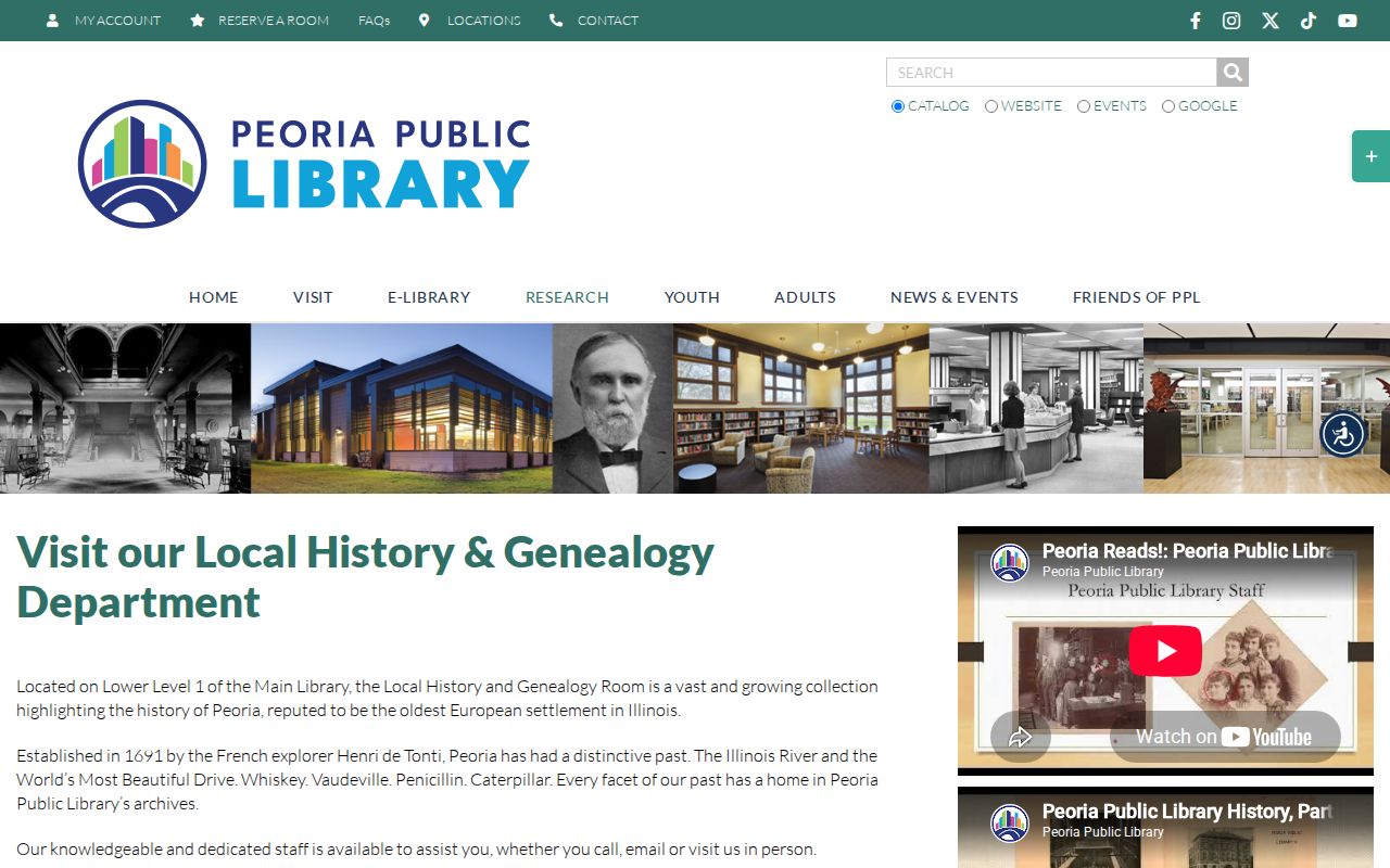 Peoria Public Library Local History and Genealogy department page