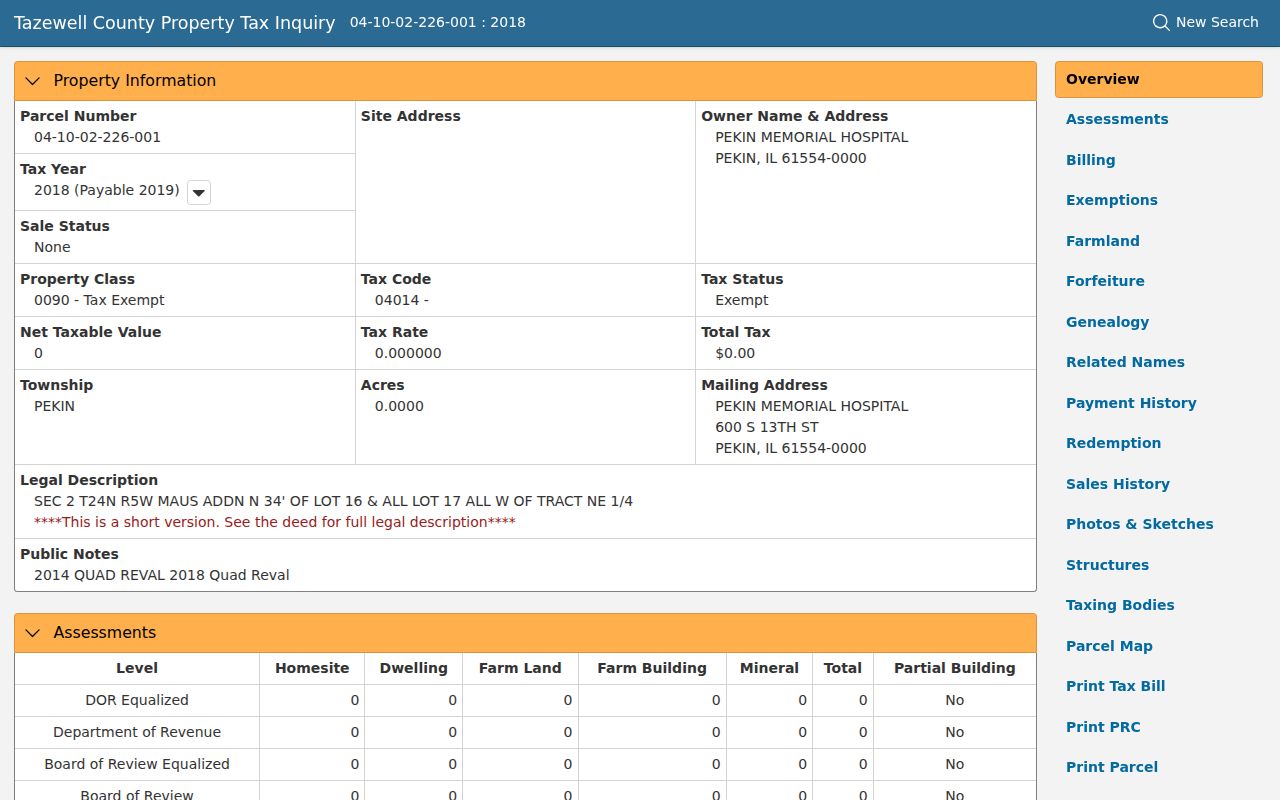 East Peoria residents directory parcel card field example