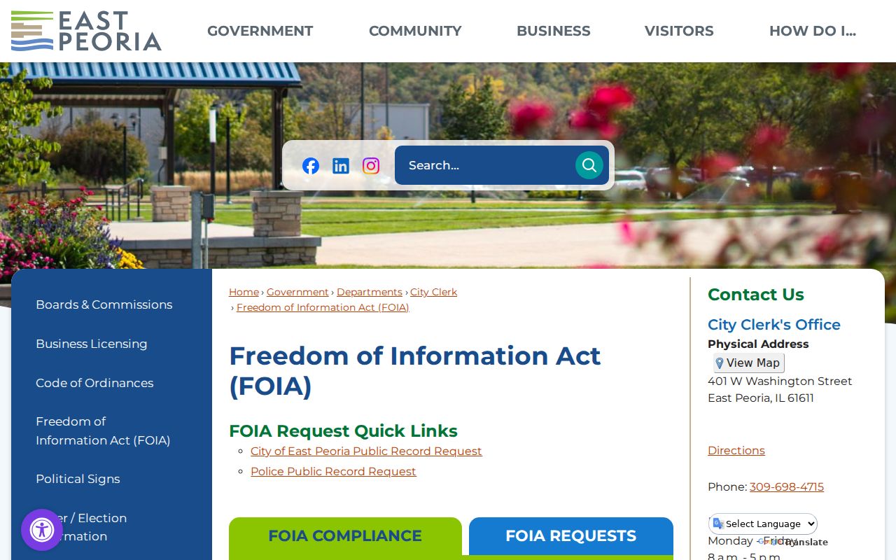 East Peoria residents directory FOIA guidance