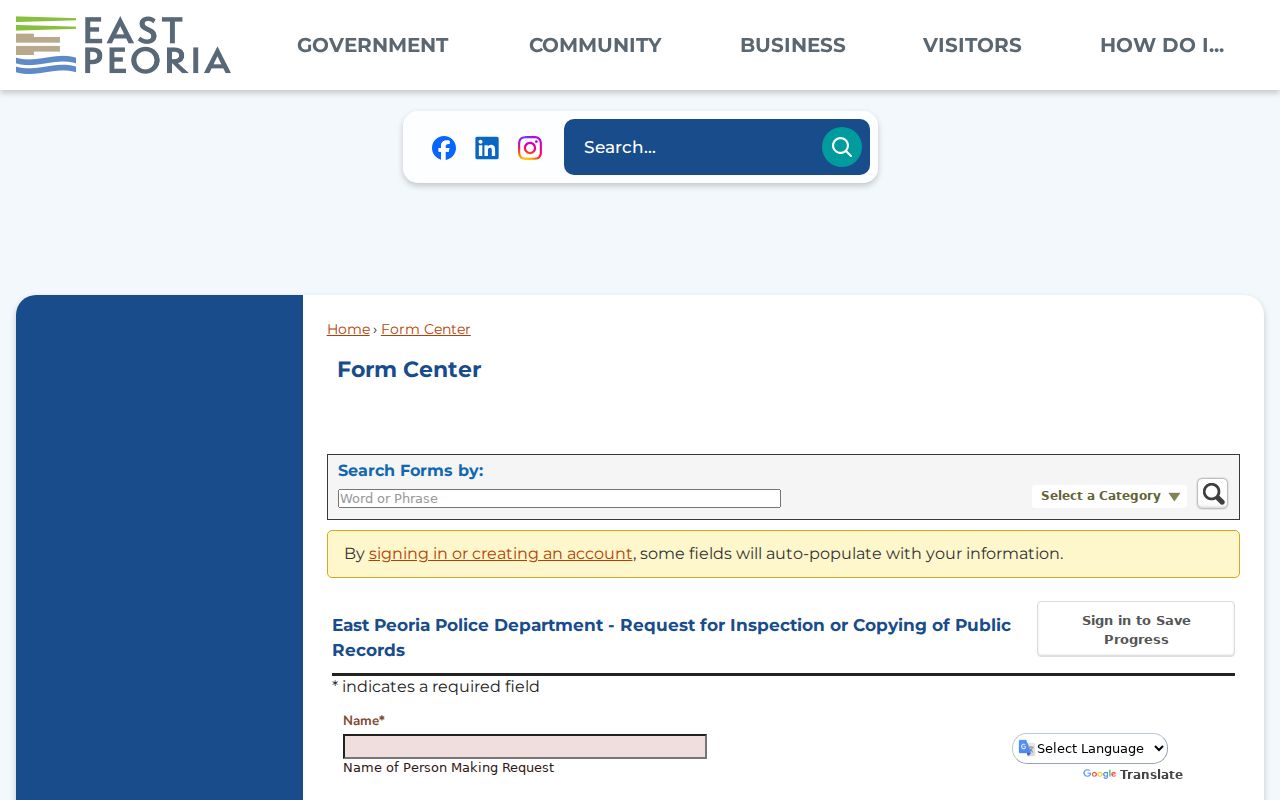 East Peoria residents directory police FOIA request form