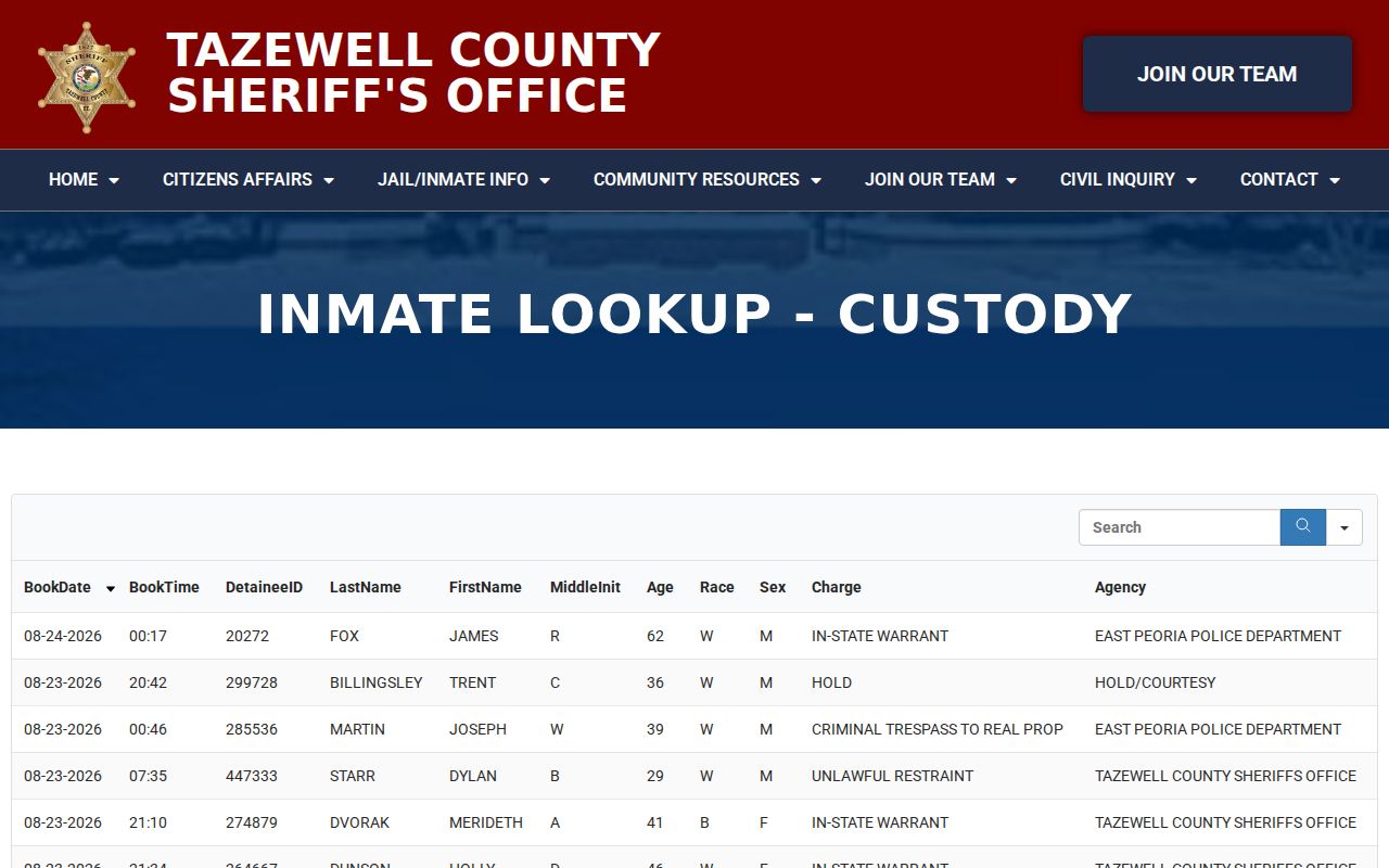 Tazewell County Sheriff inmate lookup interface