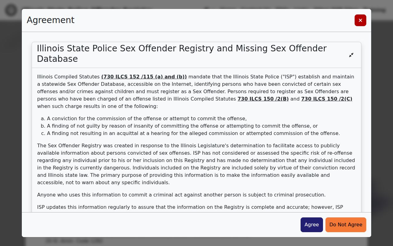 Illinois State Police registry search controls