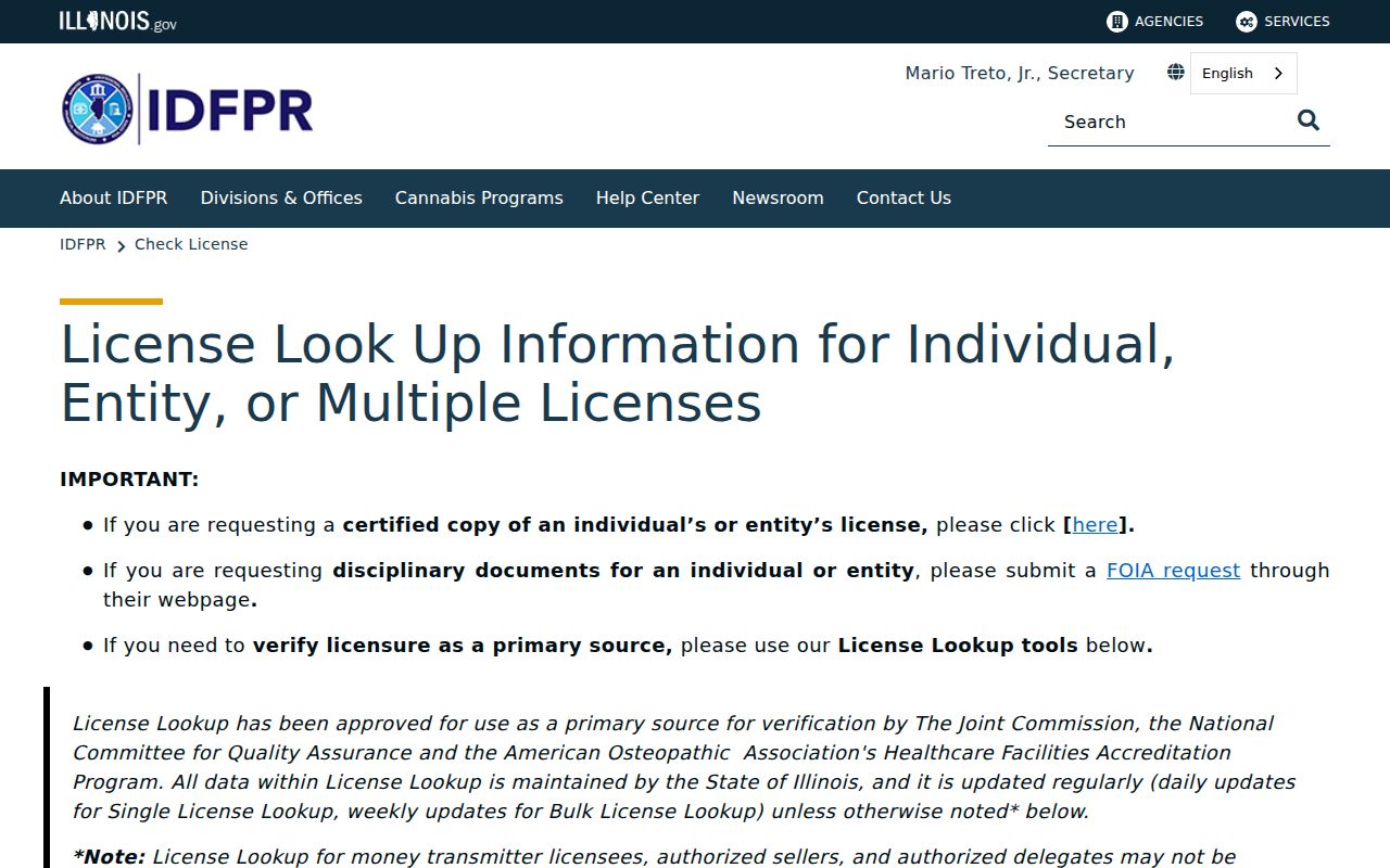 Illinois professional license lookup choices