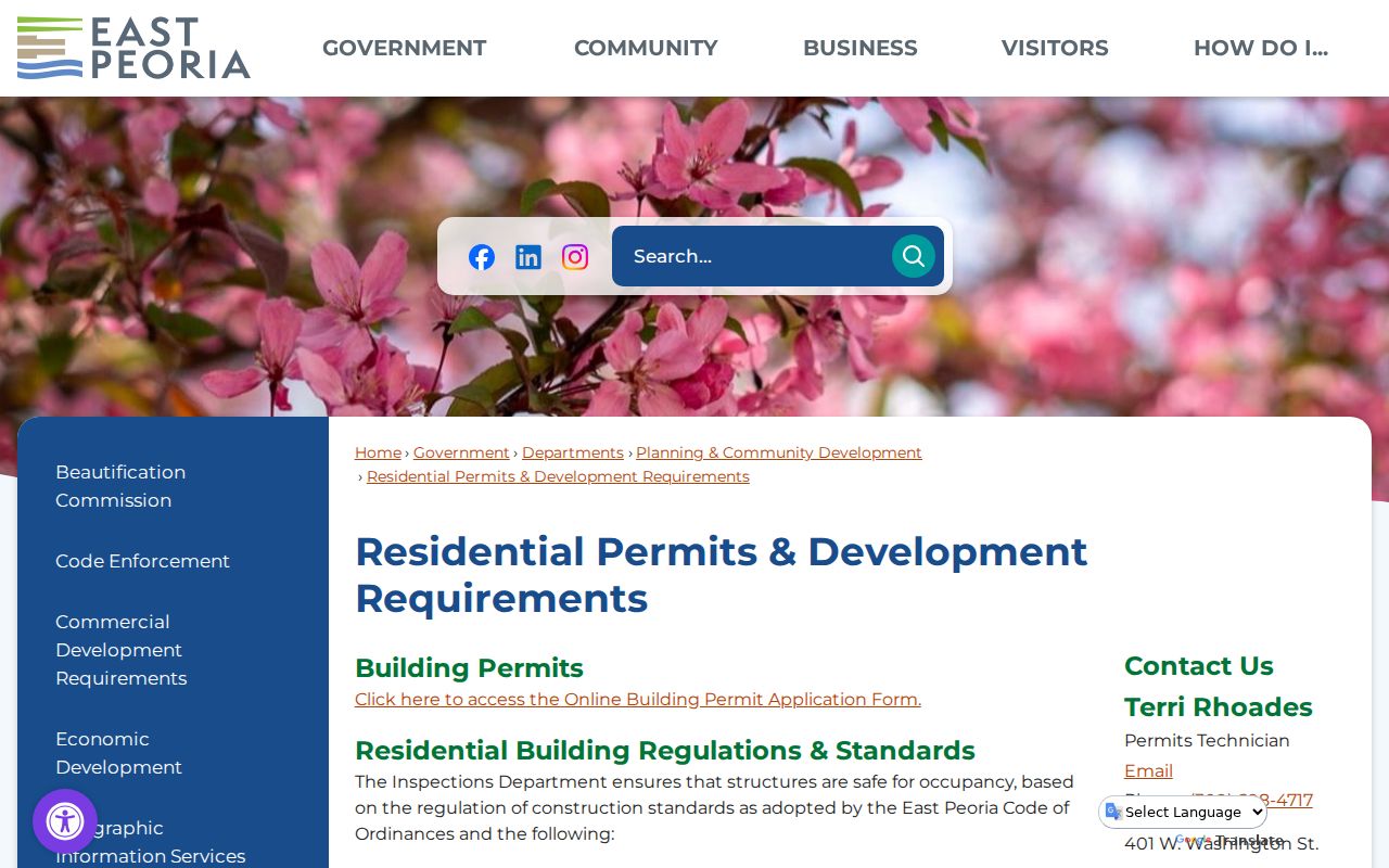 East Peoria street directory residential permit page