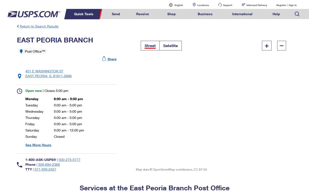 East Peoria street directory USPS branch listing